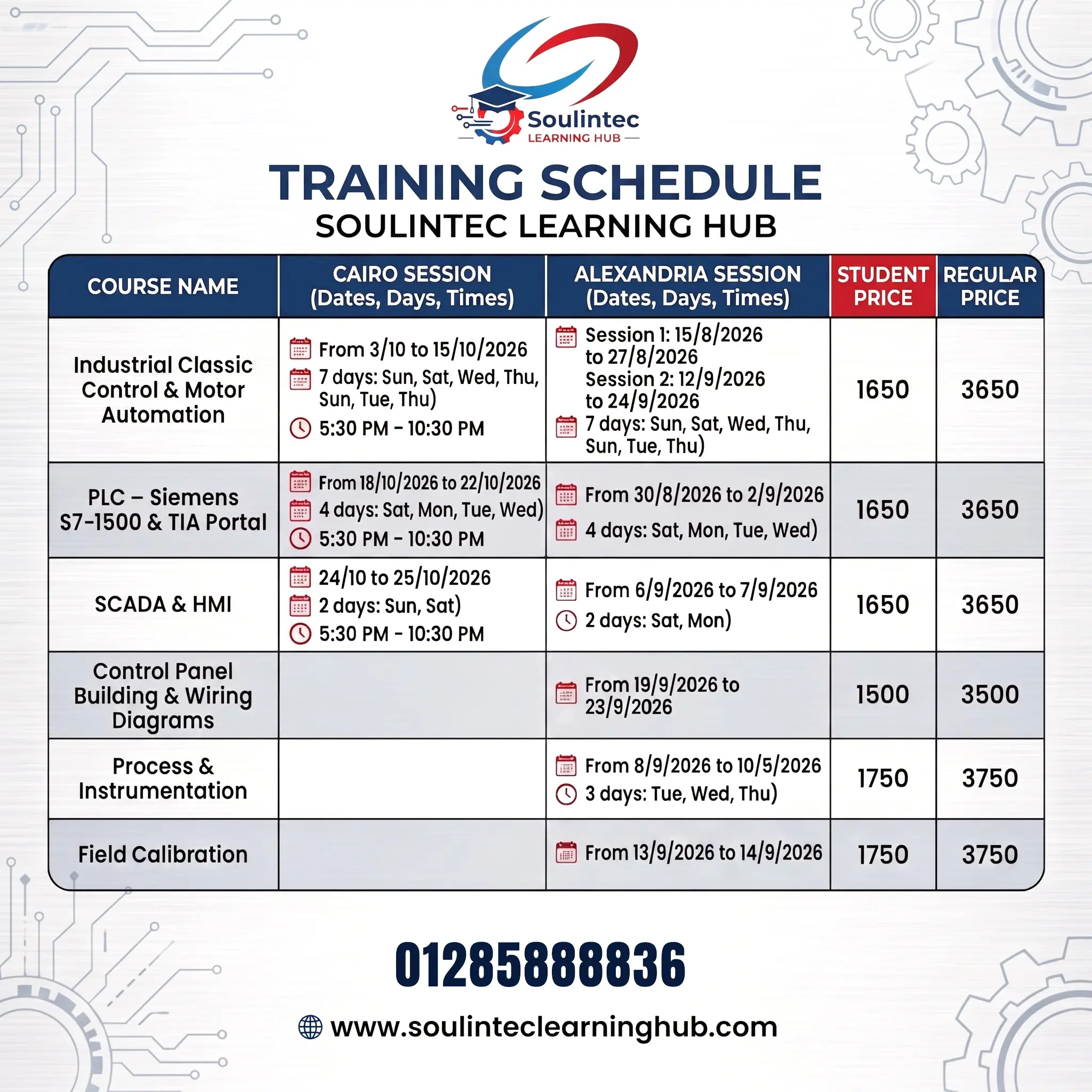 Soulintec Learning Hub Training Schedule