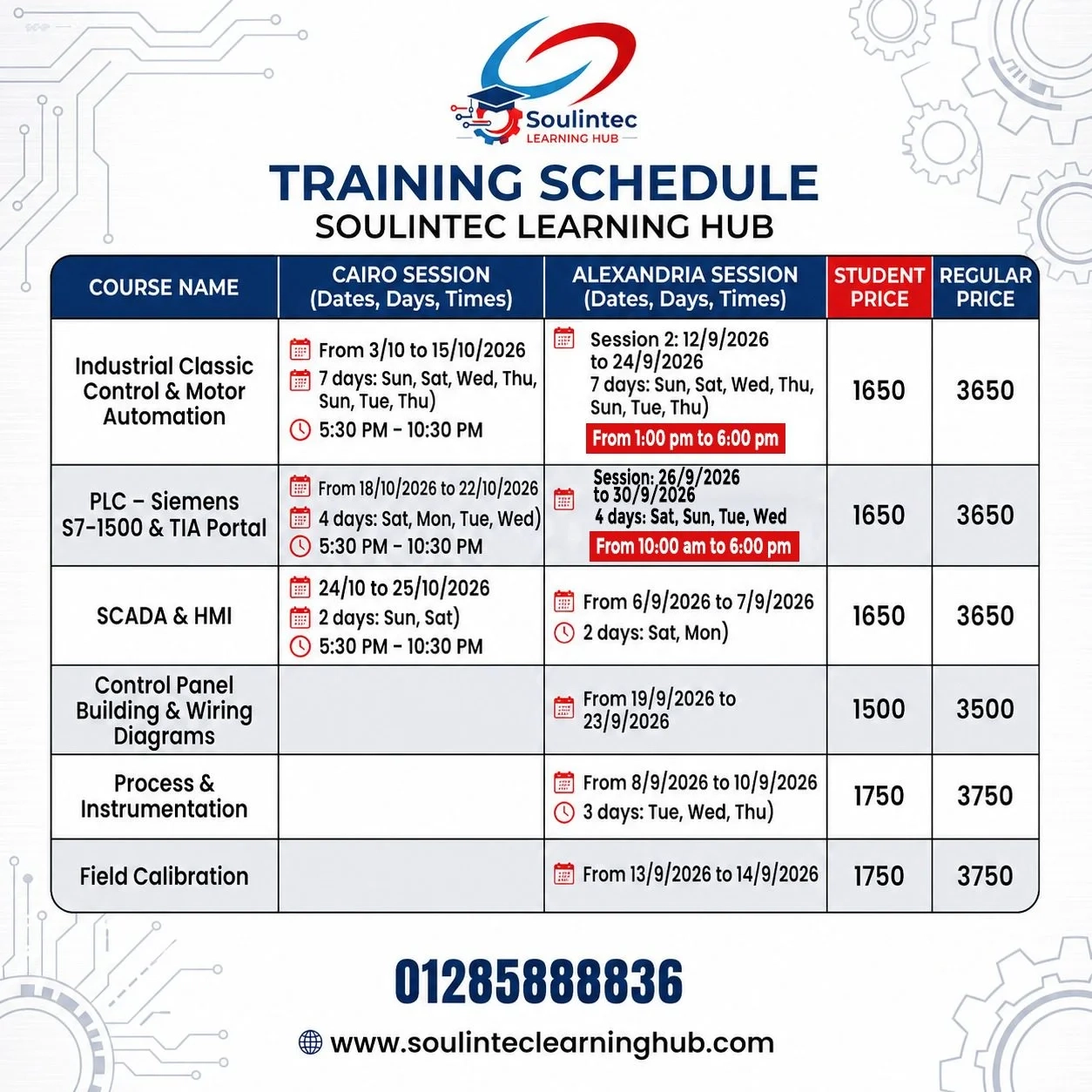 Soulintec Learning Hub Training Schedule